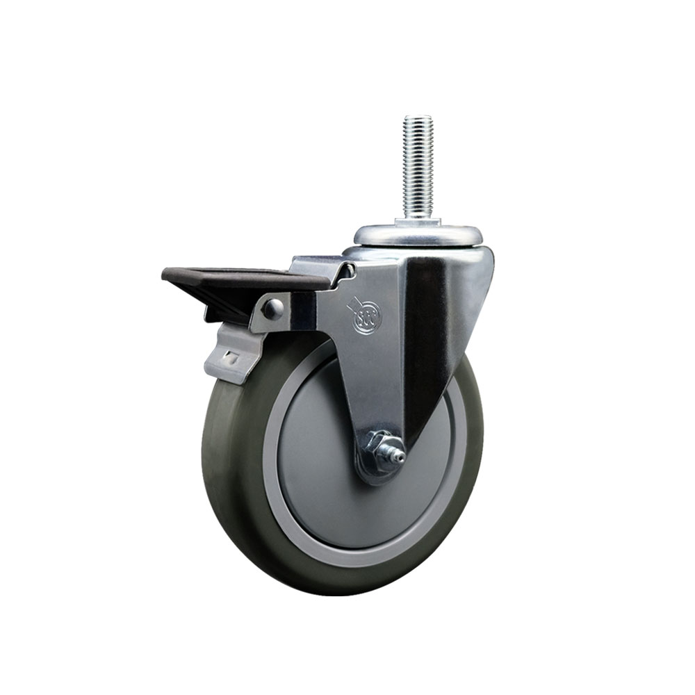 SCC-TS20S514-PPUB-PLB-58212 Polyurethane Swivel Threaded Stem Caster with 5 x 1.25 in. gray Wheel & 0.63 in. Stem & Posi Locking Brake