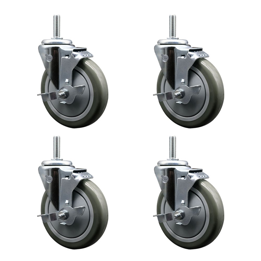 SCC-TS20S514-PPUB-TLB-58212-4 Polyurethane Swivel Threaded Stem Caster with 5 x 1.25 in. Gray Wheels & 0.63 in. Stems - Set of 4