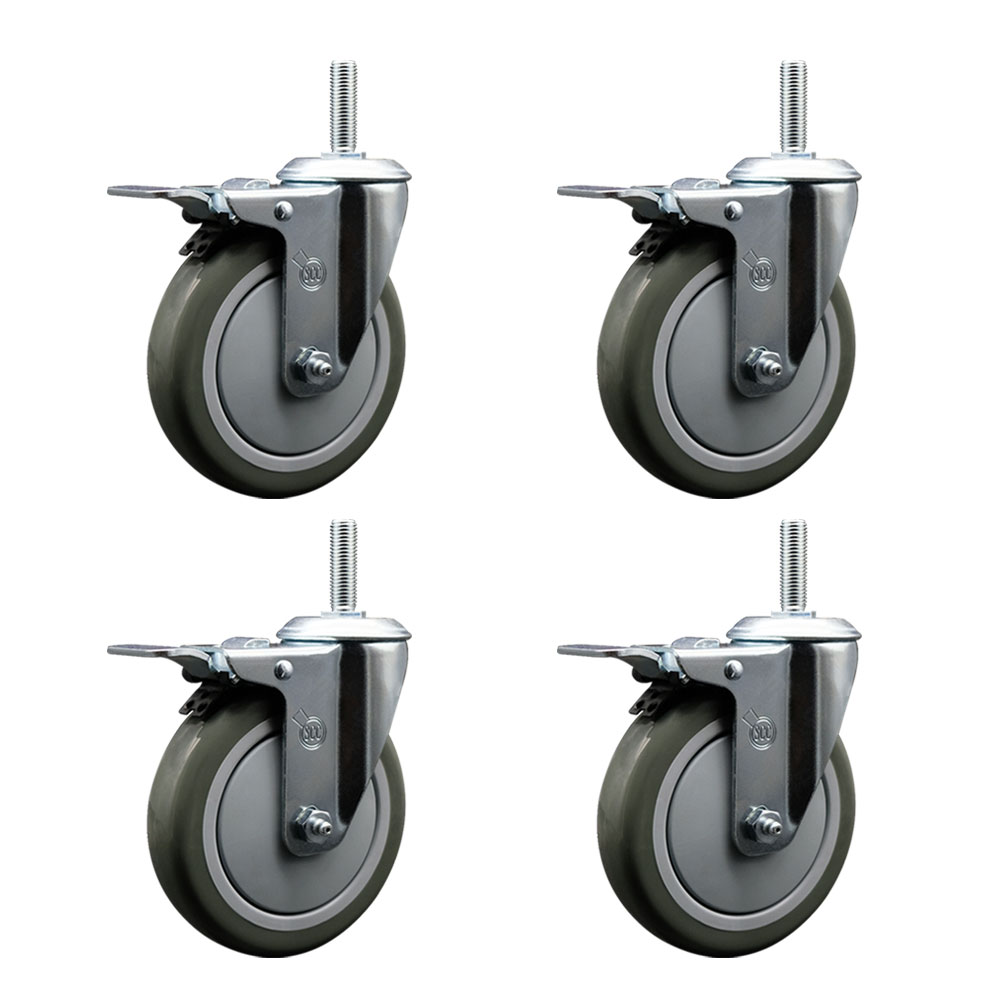 SCC-TSTTL20S514-PPUB-58212-4 Polyurethane Swivel Threaded Stem Caster with 5 x 1.25 in. Gray Wheels & 0.63 in. Stems - Set of 4