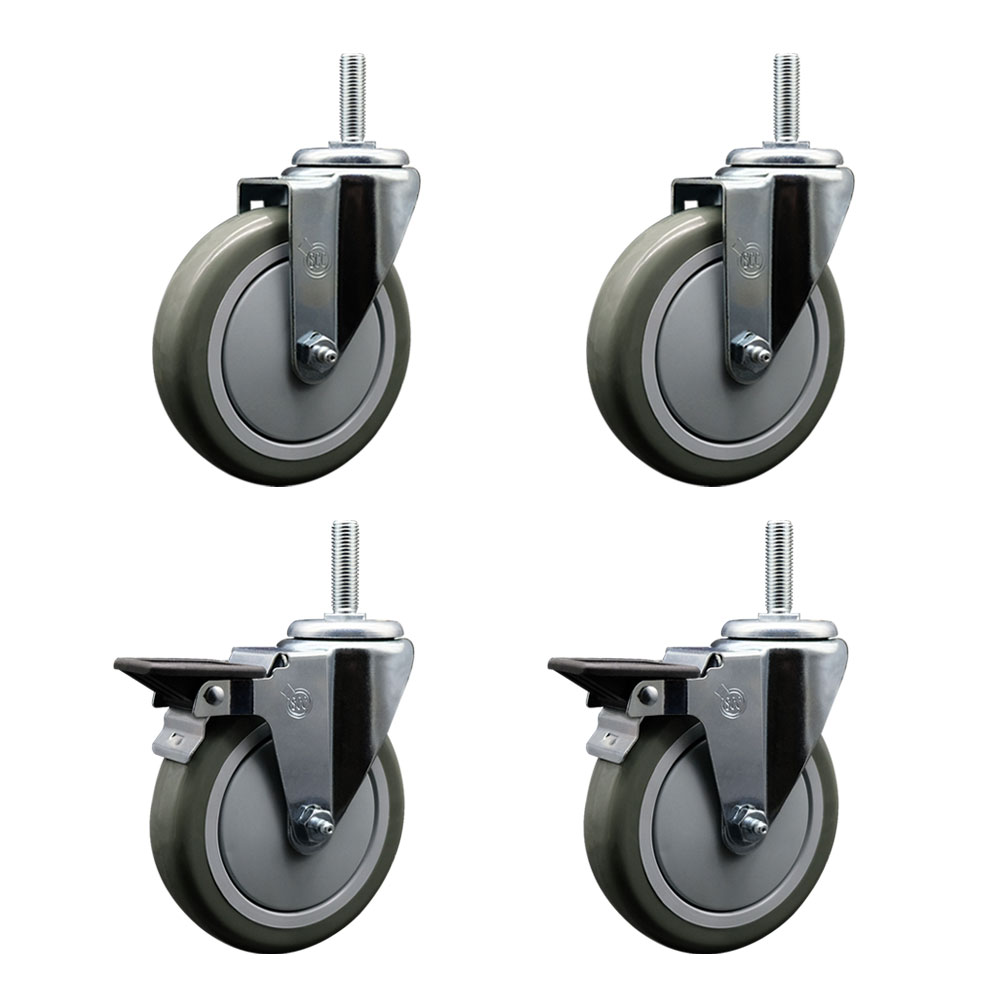 SCC-TS20S514-PPUB-58212-2-PLB-2 Polyurethane Swivel Threaded Stem Caster with 5 x 1.25 in. Gray Wheels & 0.63 in. Stems - Set of 4