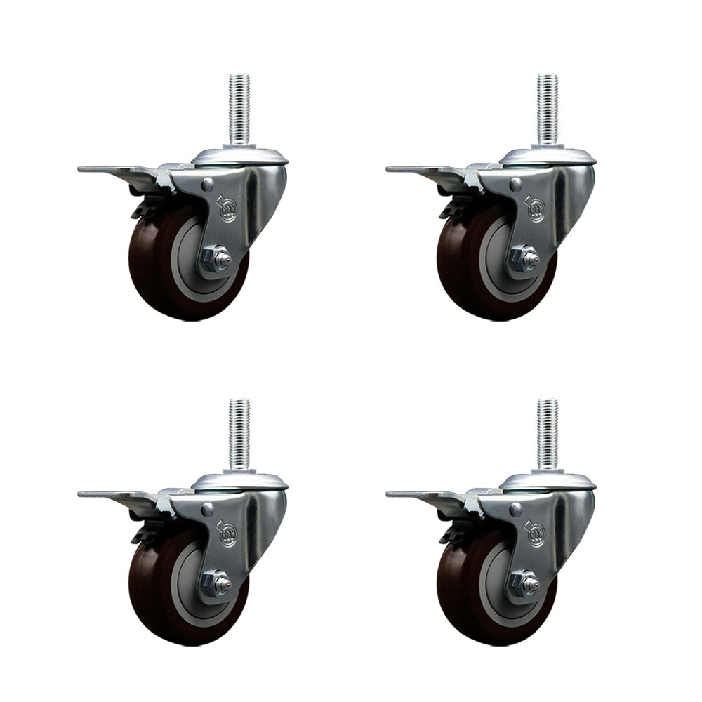 SCC-TSTTL20S314-PPUB-MRN-34212-4 Polyurethane Swivel Threaded Stem Caster with 3 x 1.25 in. Maroon Wheels & 0.75 in. Stems - Set of 4