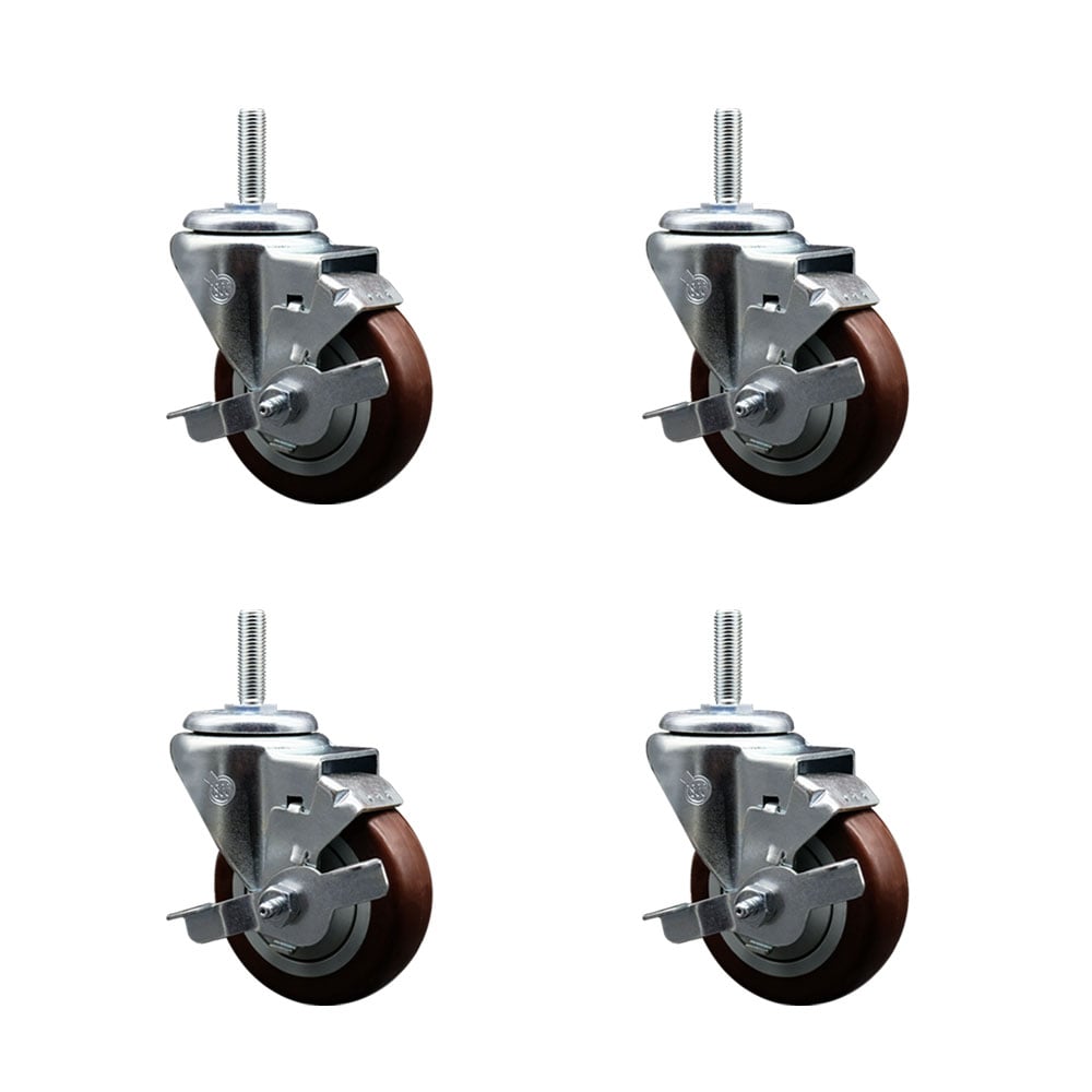 SCC-TS20S3514-PPUB-MRN-TLB-34212-4 Polyurethane Swivel Threaded Stem Caster with 3.5 x 1.25 in. Maroon Wheels & 0.75 in. Stems - Set of 4
