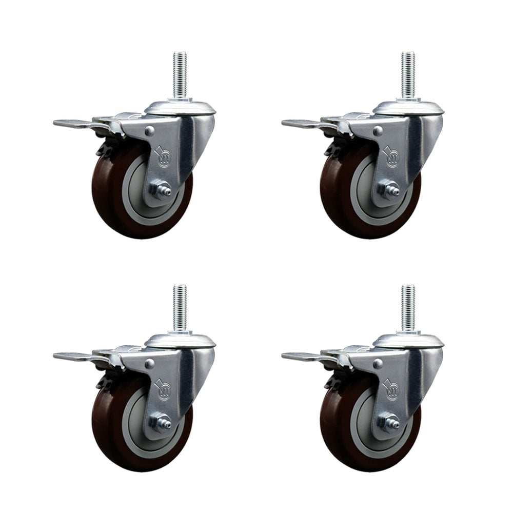SCC-TSTTL20S3514-PPUB-MRN-34212-4 Polyurethane Swivel Threaded Stem Caster with 3.5 x 1.25 in. Maroon Wheels & 0.75 in. Stems - Set of 4
