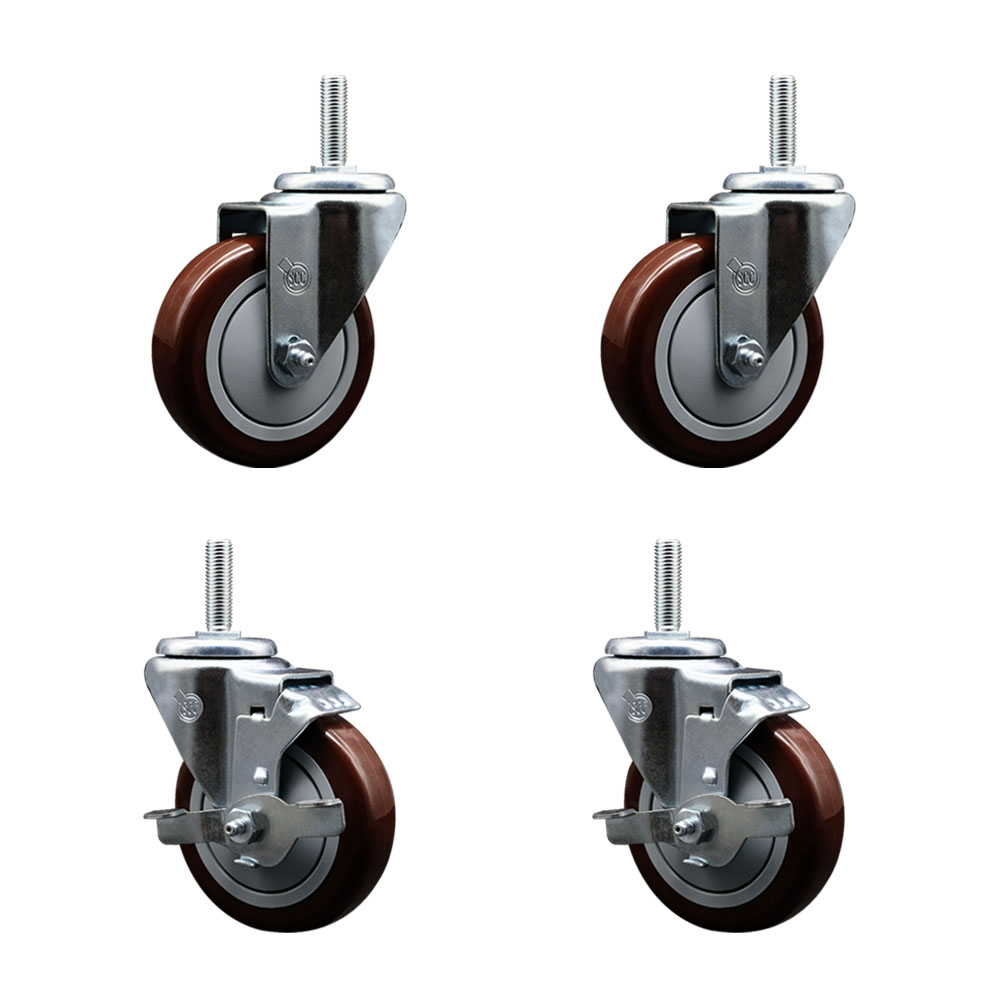SCC-TS20S414-PPUB-MRN-34212-2-TLB-2 Polyurethane Swivel Threaded Stem Caster with 4 x 1.25 in. Maroon Wheels & 0.75 in. Stems - Set of 4