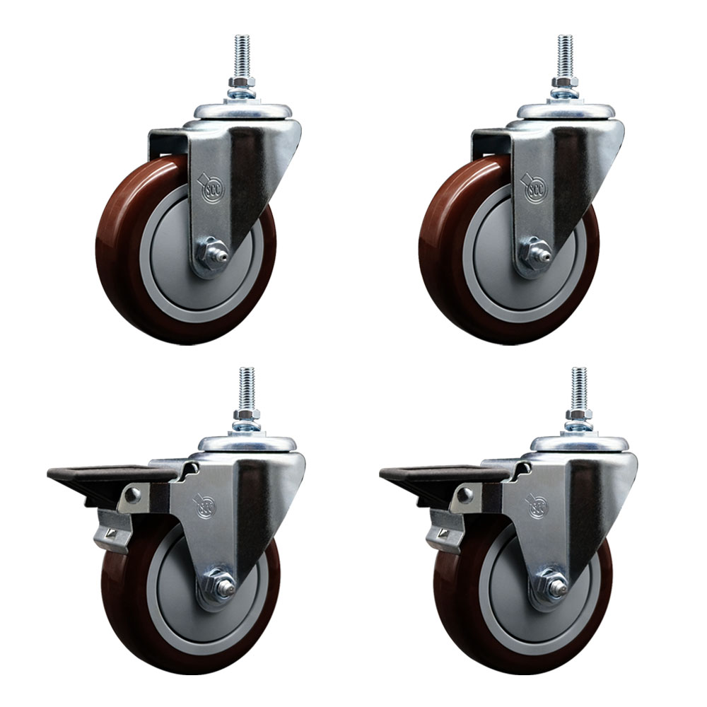SCC-TS20S514-PPUB-MRN-381615-2-PLB-2 Polyurethane Swivel Threaded Stem Caster with 5 x 1.25 in. Maroon Wheels & 0.38 in. Stems - Set of 4