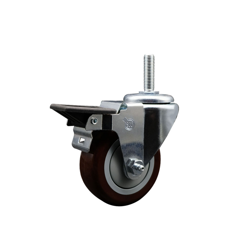 SCC-TS20S3514-PPUB-MRN-PLB-58212 Polyurethane Swivel Threaded Stem Caster with 3.5 x 1.25 in. Maroon Wheel & 0.63 in. Stem & Posi Locking Brake