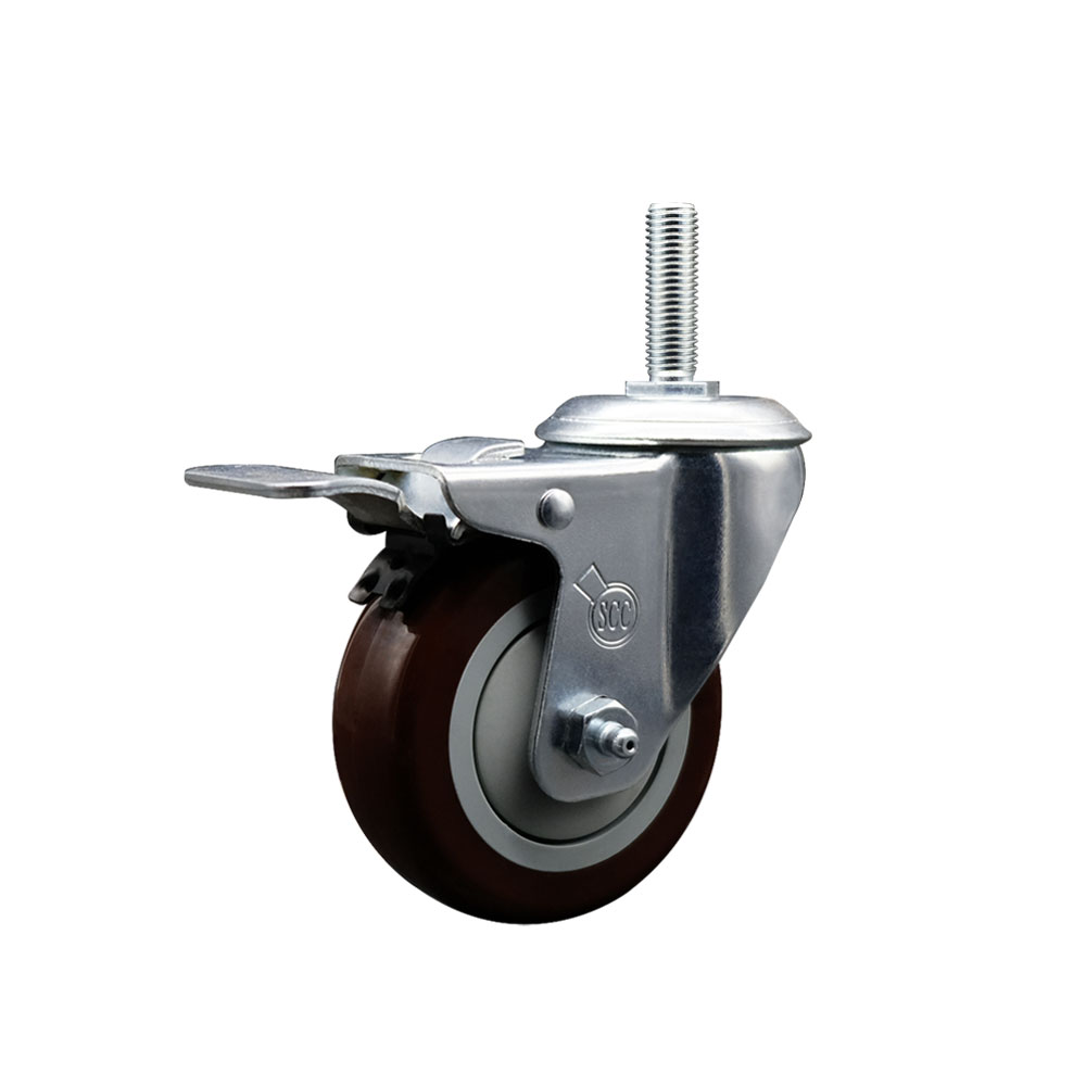 SCC-TSTTL20S414-PPUB-MRN-58212 Polyurethane Swivel Threaded Stem Caster with 4 x 1.25 in. Maroon Wheel & 0.63 in. Stem & Total Locking Brake