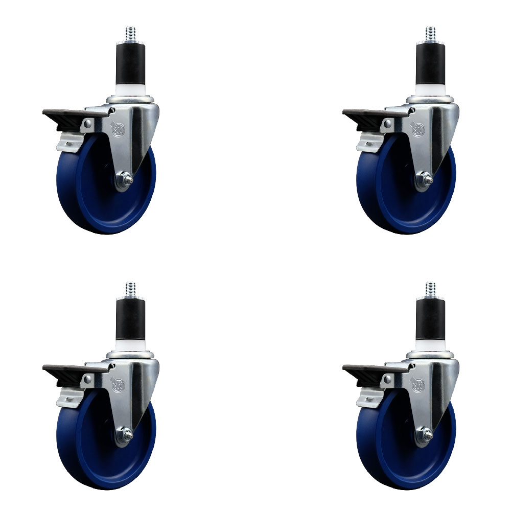 SCC-EX20S514-SPUS-PLB-112-4 Solid Polyurethane Swivel Expanding Stem Caster with 5 in. Blue Wheels & 1.5 in. Stems - Set of 4