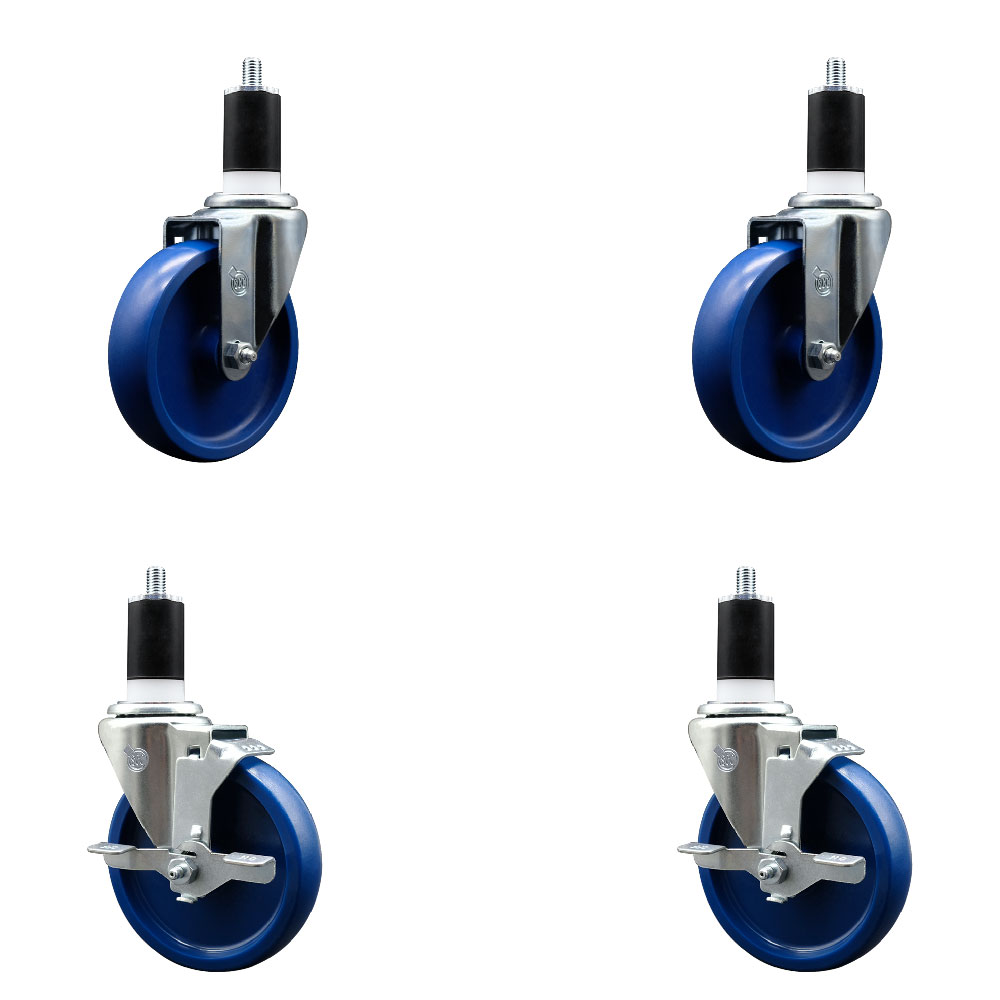 SCC-EX20S514-SPUS-2-TLB-2-112 Solid Polyurethane Swivel Expanding Stem Caster with 5 in. Blue Wheels & 1.5 in. Stems - Set of 4
