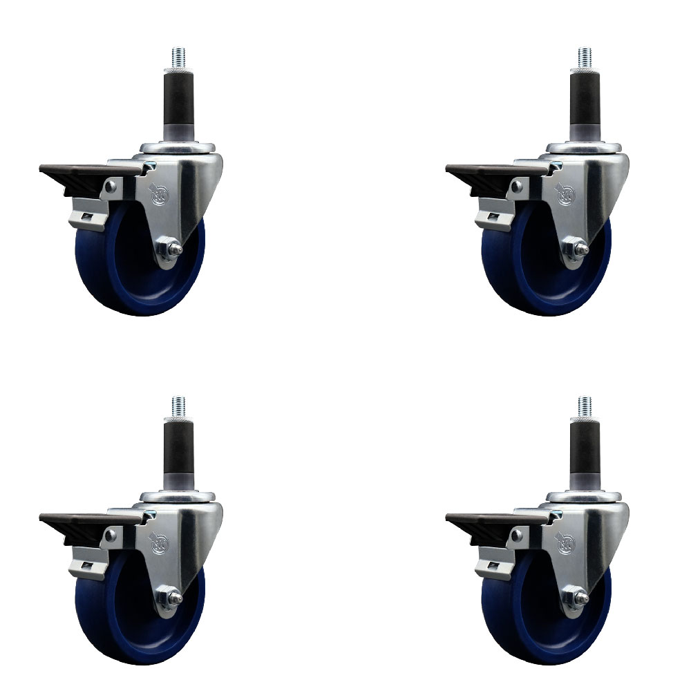 SCC-EX20S414-SPUS-PLB-118-4 Solid Polyurethane Swivel Expanding Stem Caster with 4 in. Blue Wheels & 1.13 in. Stems - Set of 4