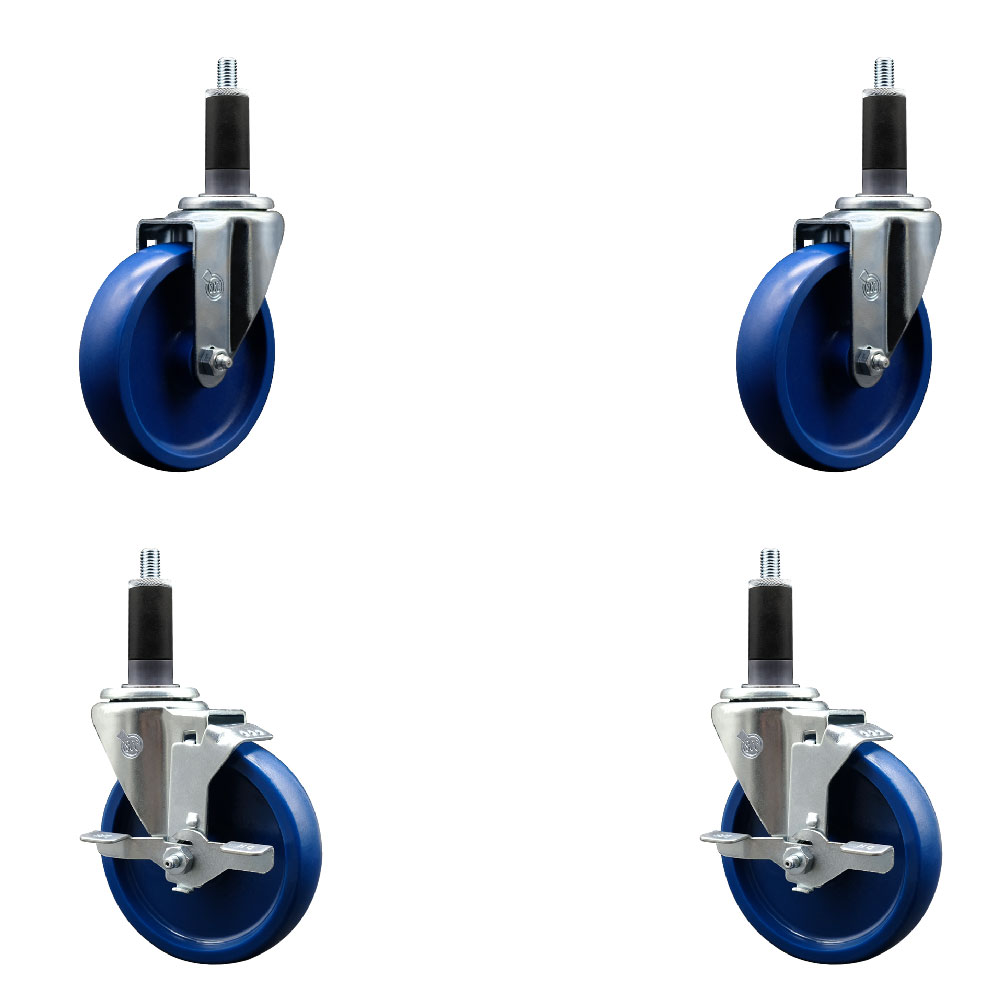 SCC-EX20S514-SPUS-2-TLB-2-118 Solid Polyurethane Swivel Expanding Stem Caster with 5 in. Blue Wheels & 1.13 in. Stems - Set of 4