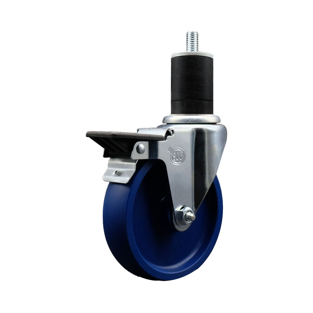 SCC-EX20S514-SPUS-PLB-134 Solid Polyurethane Expanding Stem Swivel Caster with 5 in. Blue Wheel & 1.75 in. Stem & Posi Locking Brake