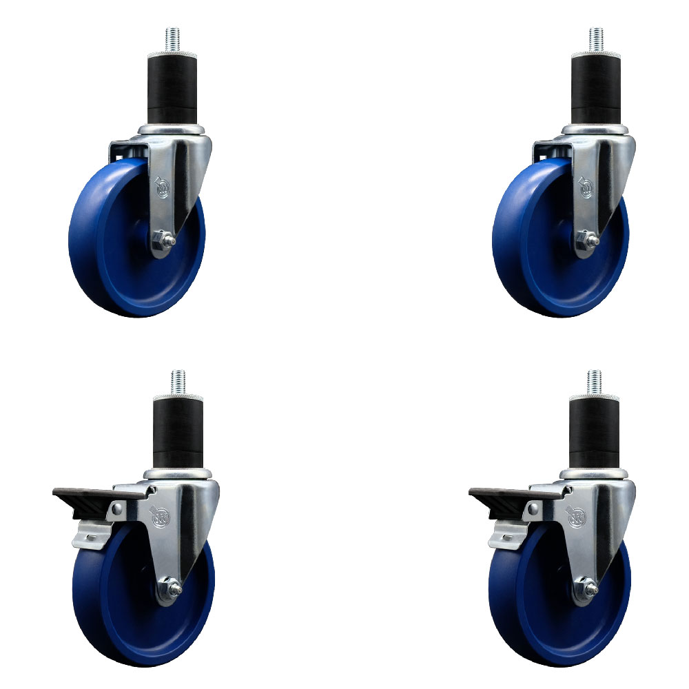 SCC-EX20S514-SPUS-2-PLB-2-134 Solid Polyurethane Swivel Expanding Stem Caster with 5 in. Blue Wheels & 1.75 in. Stems - Set of 4