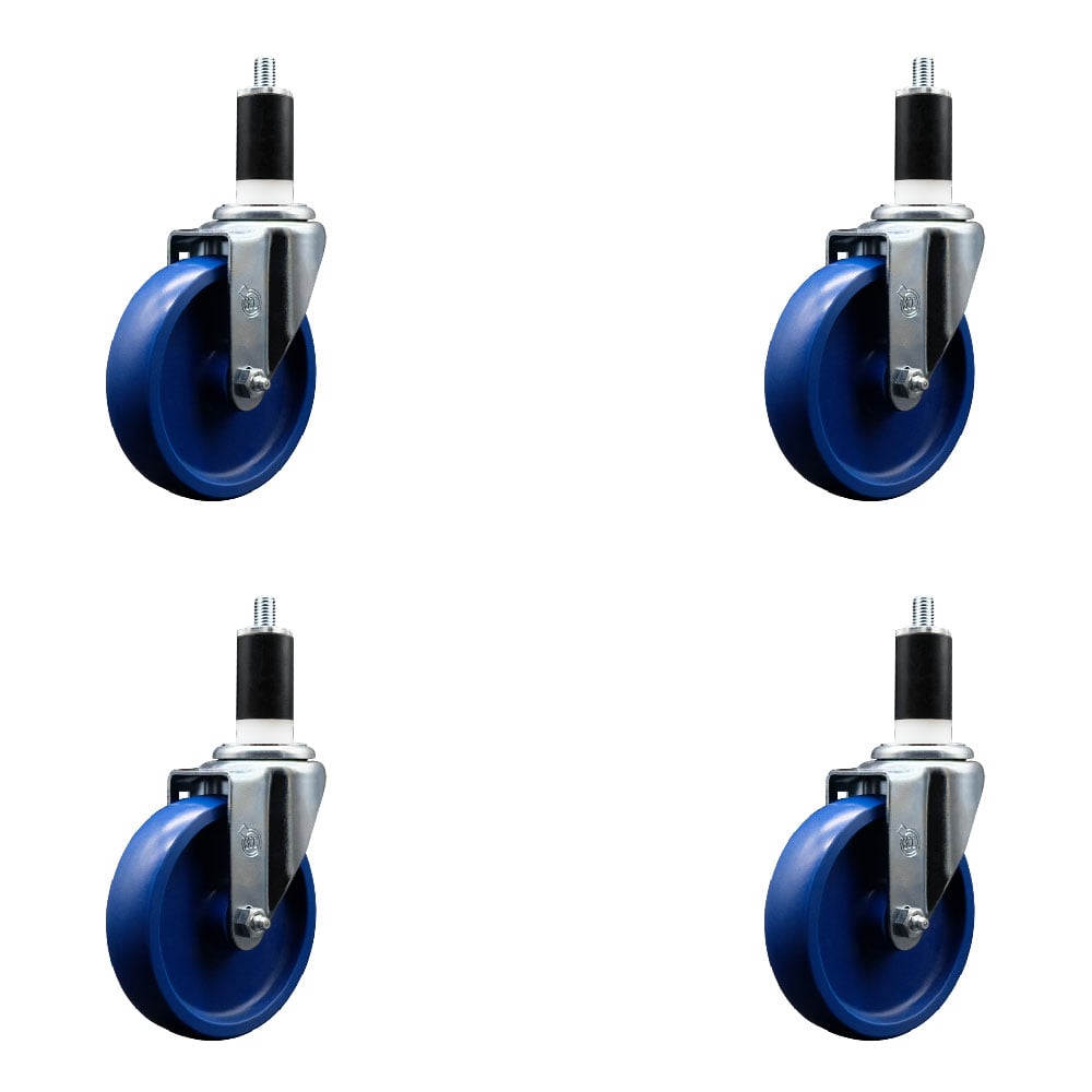 SCC-SSEX20S514-SPUS-134-4 Stainless Steel Solid Polyurethane Swivel Expanding Stem Caster with 5 in. Blue Wheels & 1.75 in. Stems - Set of 4