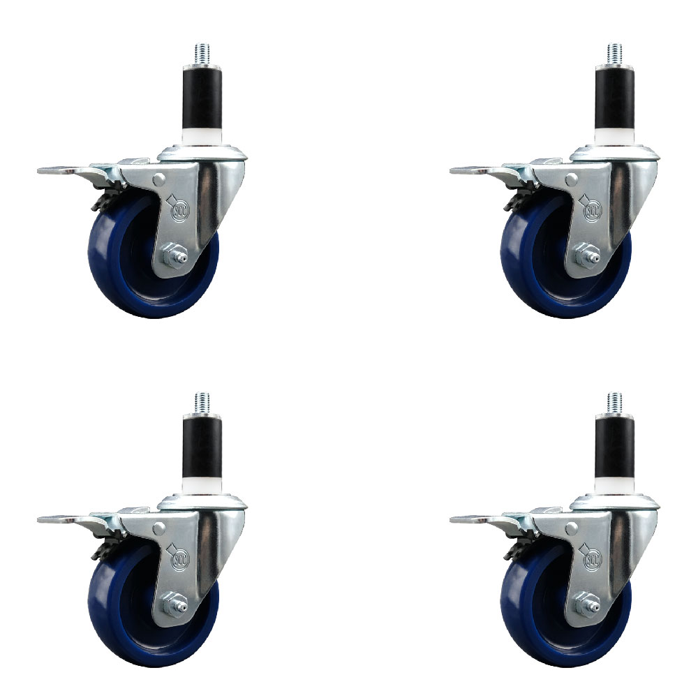 SCC-EXTTL20S3514-SPUS-138-4 Solid Polyurethane Swivel Expanding Stem Caster with 3.5 in. Blue Wheels & 1.38 in. Stems - Set of 4