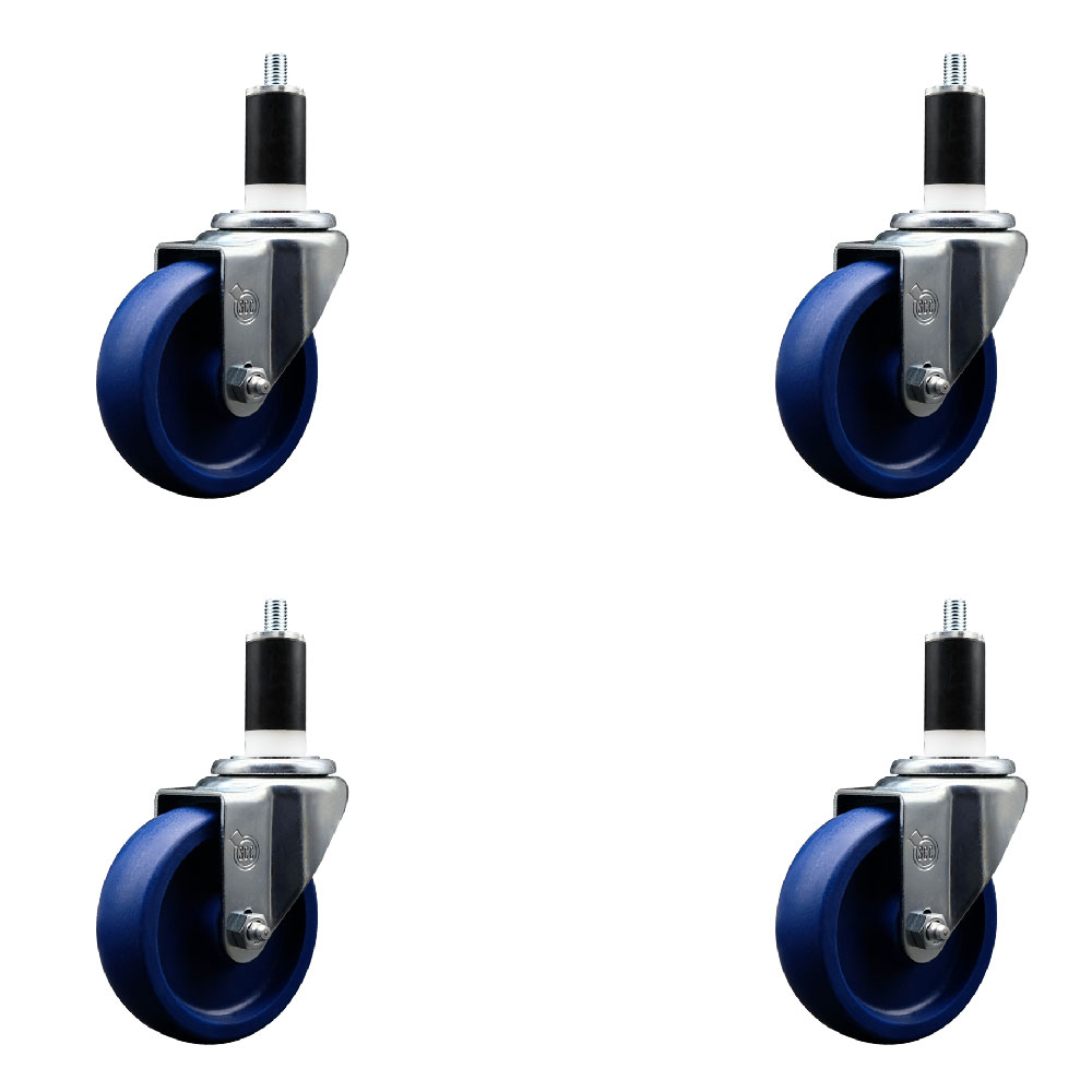 SCC-EX20S414-SPUS-138-4 Solid Polyurethane Swivel Expanding Stem Caster with 4 in. Blue Wheels & 1.38 in. Stems - Set of 4
