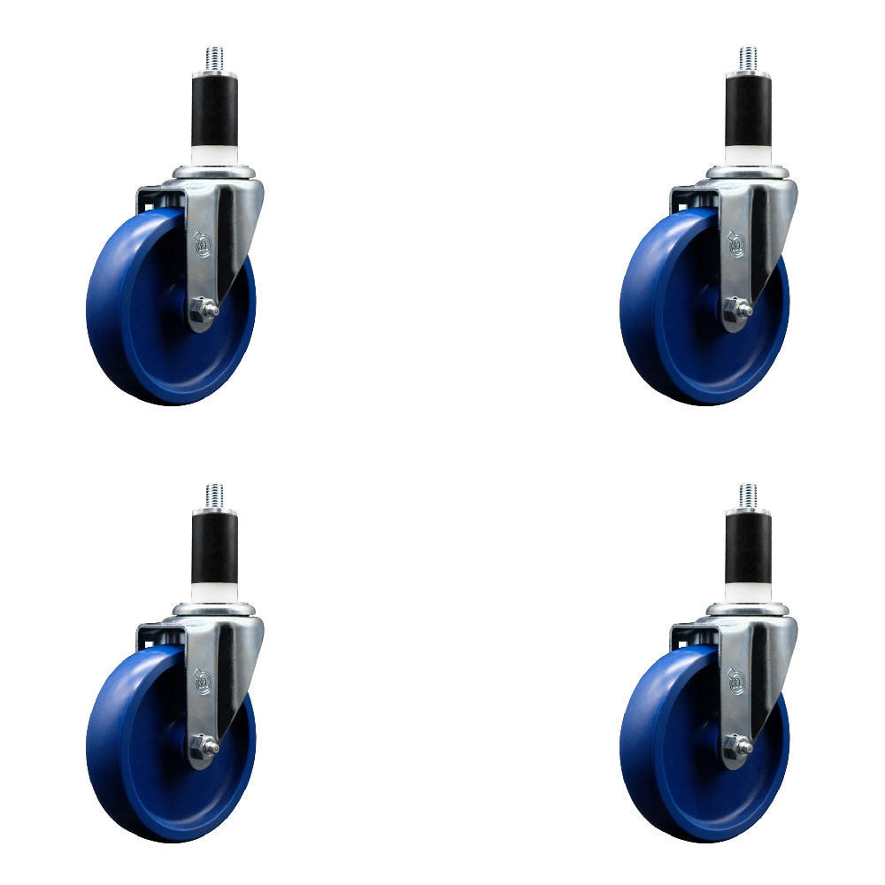 SCC-EX20S514-SPUS-138-4 Solid Polyurethane Swivel Expanding Stem Caster with 5 in. Blue Wheels & 1.38 in. Stems - Set of 4