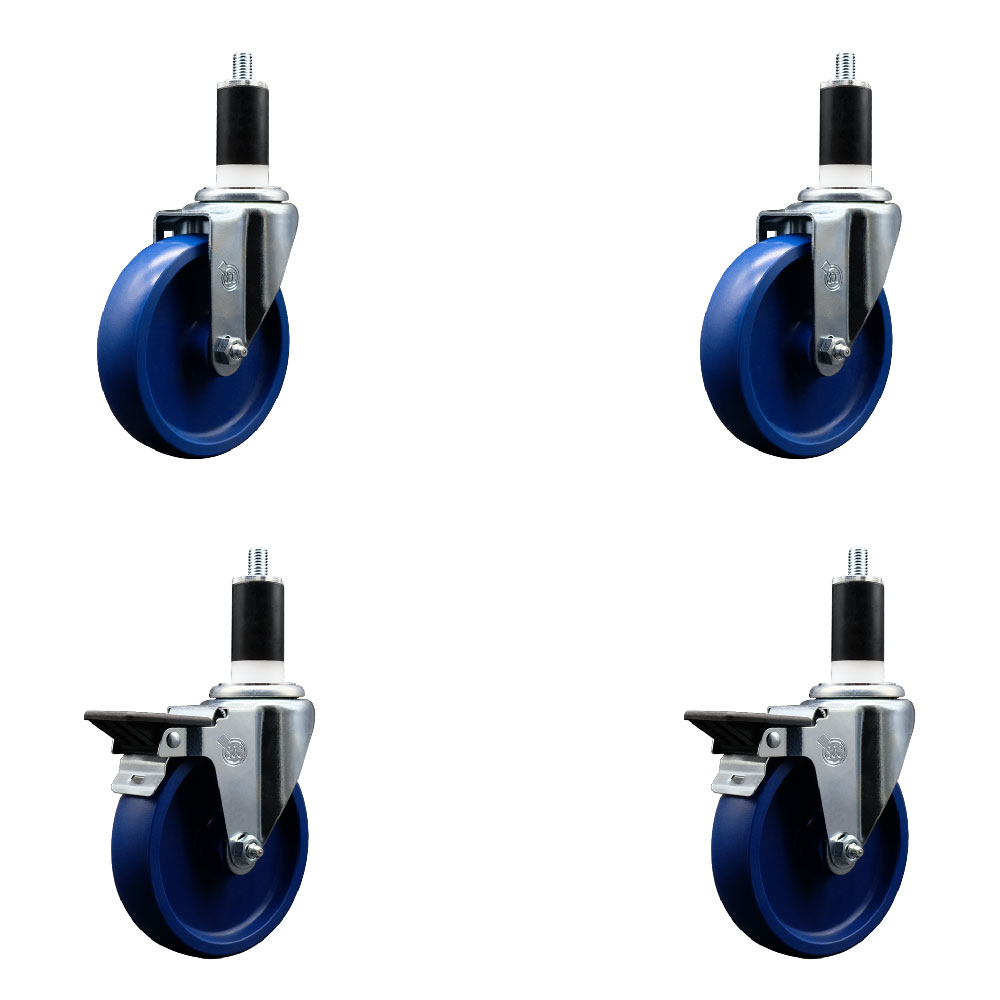 SCC-EX20S514-SPUS-2-PLB-2-138 Solid Polyurethane Swivel Expanding Stem Caster with 5 in. Blue Wheels & 1.38 in. Stems - Set of 4