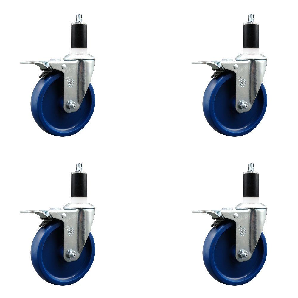 SCC-SSEXTTL20S514-SPUS-138-4 Stainless Steel Solid Polyurethane Swivel Expanding Stem Caster with 5 in. Blue Wheels & 1.38 in. Stems - Set of 4