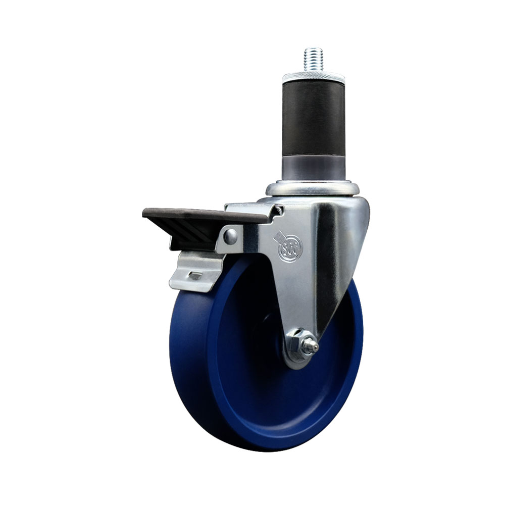 SCC-EX20S514-SPUS-PLB-158 Solid Polyurethane Expanding Stem Swivel Caster with 5 in. Blue Wheel & 1.63 in. Stem & Posi Locking Brake