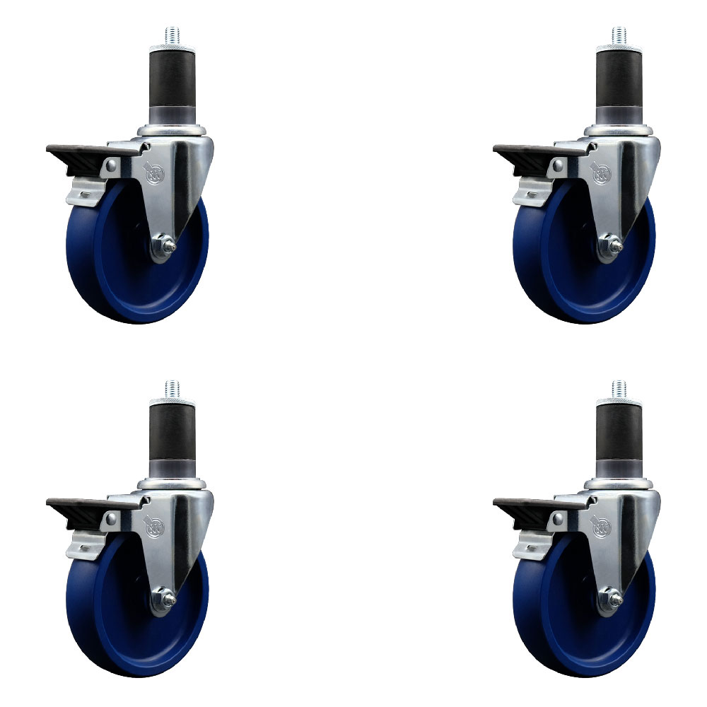SCC-EX20S514-SPUS-PLB-158-4 Solid Polyurethane Swivel Expanding Stem Caster with 5 in. Blue Wheels & 1.63 in. Stems - Set of 4
