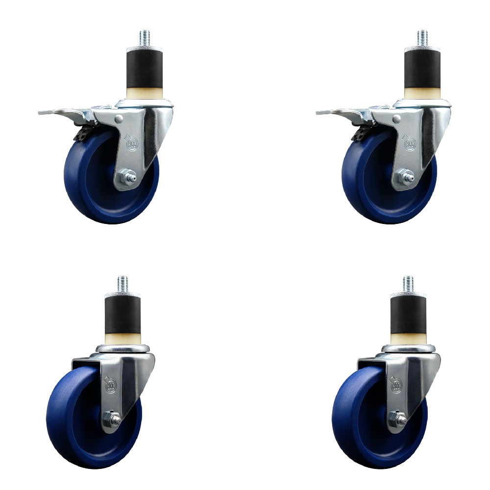 SCC-EXTTL20S414-SPUS-2-S-2-178 Solid Polyurethane Swivel Expanding Stem Caster with 4 in. Blue Wheels & 1.87 in. Stems - Set of 4