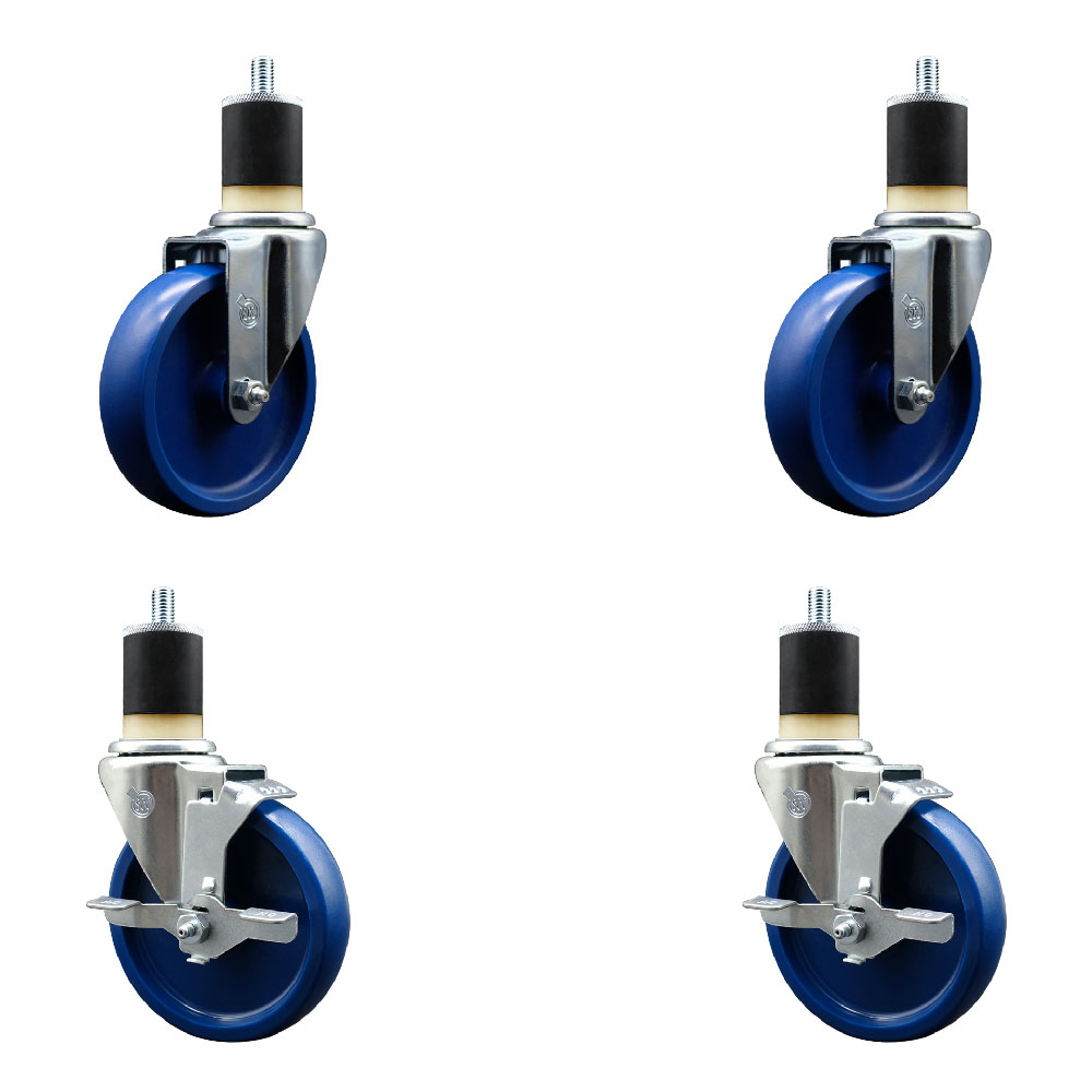 SCC-EX20S514-SPUS-2-TLB-2-178 Solid Polyurethane Swivel Expanding Stem Caster with 5 in. Blue Wheels & 1.87 in. Stems - Set of 4