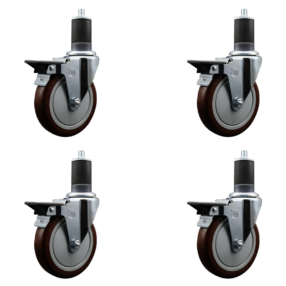 SCC-EX20S514-PPUB-MRN-PLB-158-4 Polyurethane Swivel Expanding Stem Caster with 5 in. Maroon Wheels & 1.63 in. Stems - Set of 4
