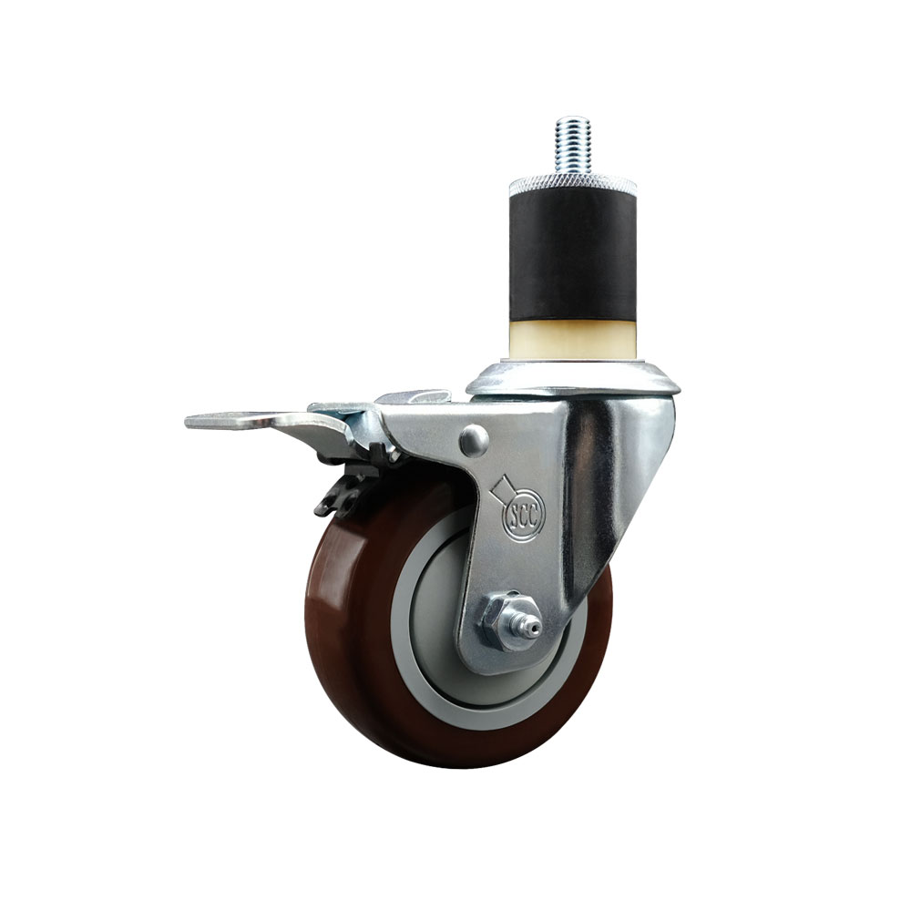 SCC-EXTTL20S3514-PPUB-MRN-178 Polyurethane Expanding Stem Swivel Caster with 3.5 in. Maroon Wheel & 1.87 in. Stem & Total Locking Brake