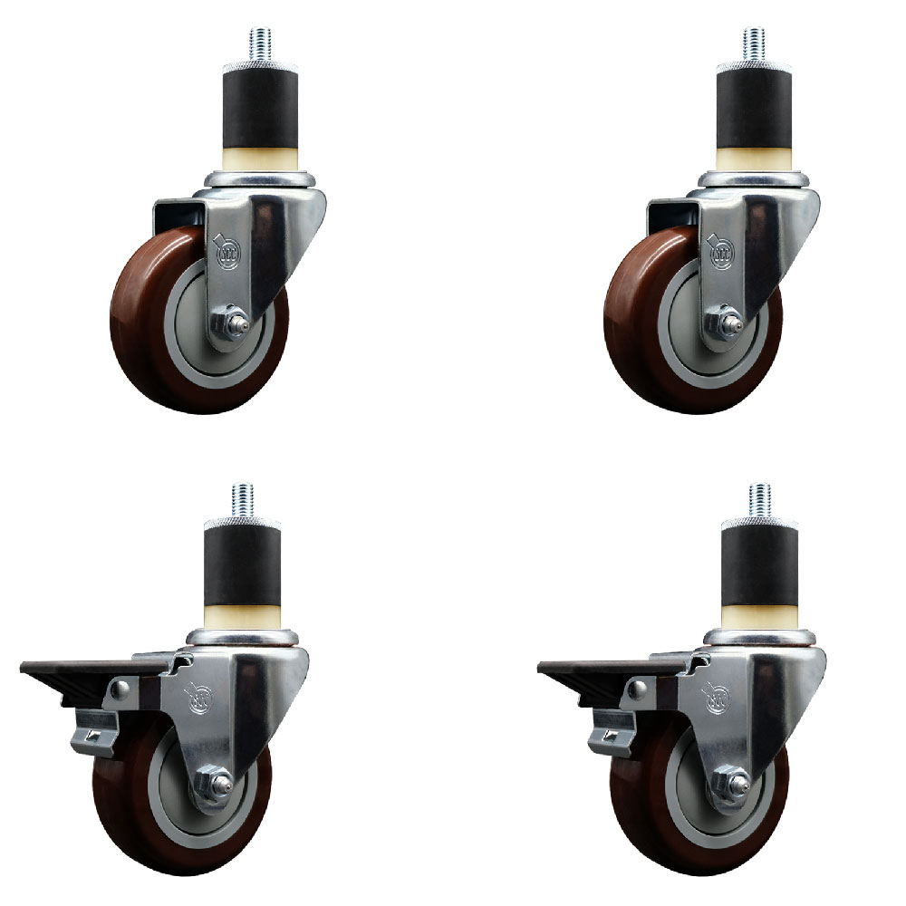 SCC-EX20S3514-PPUB-MRN-2-PLB-2-178 Polyurethane Swivel Expanding Stem Caster with 3.5 in. Maroon Wheels & 1.87 in. Stems - Set of 4