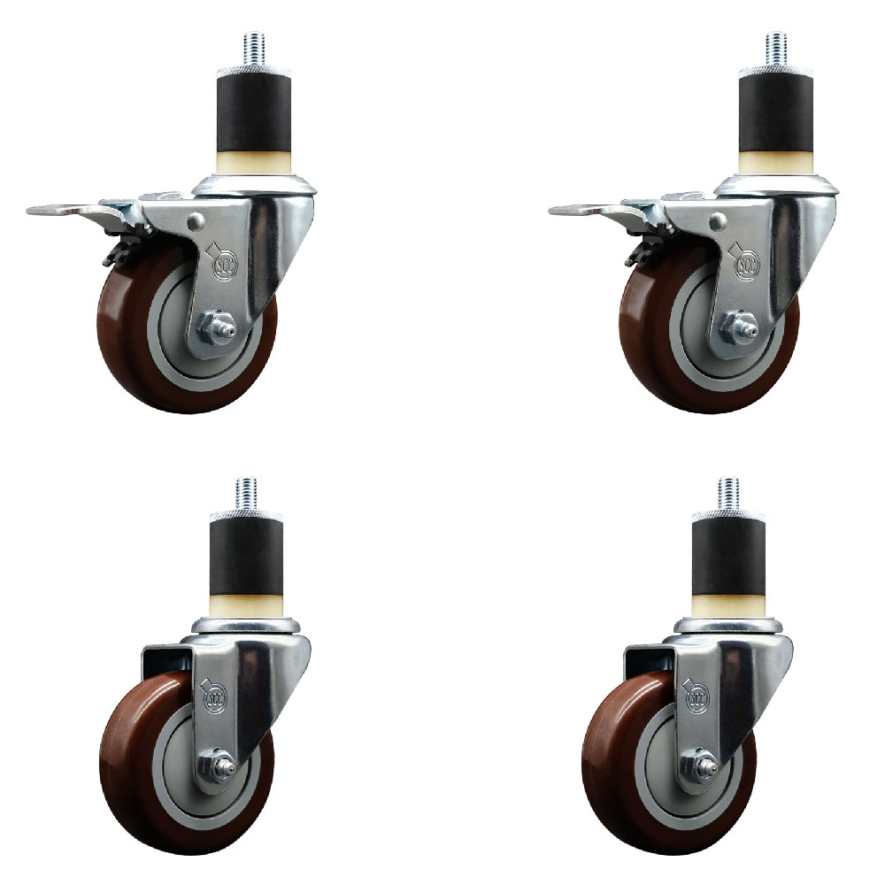 SCC-EXTTL20S3514-PPUB-MRN-2-S-2-178 Polyurethane Swivel Expanding Stem Caster with 3.5 in. Maroon Wheels & 1.87 in. Stems - Set of 4