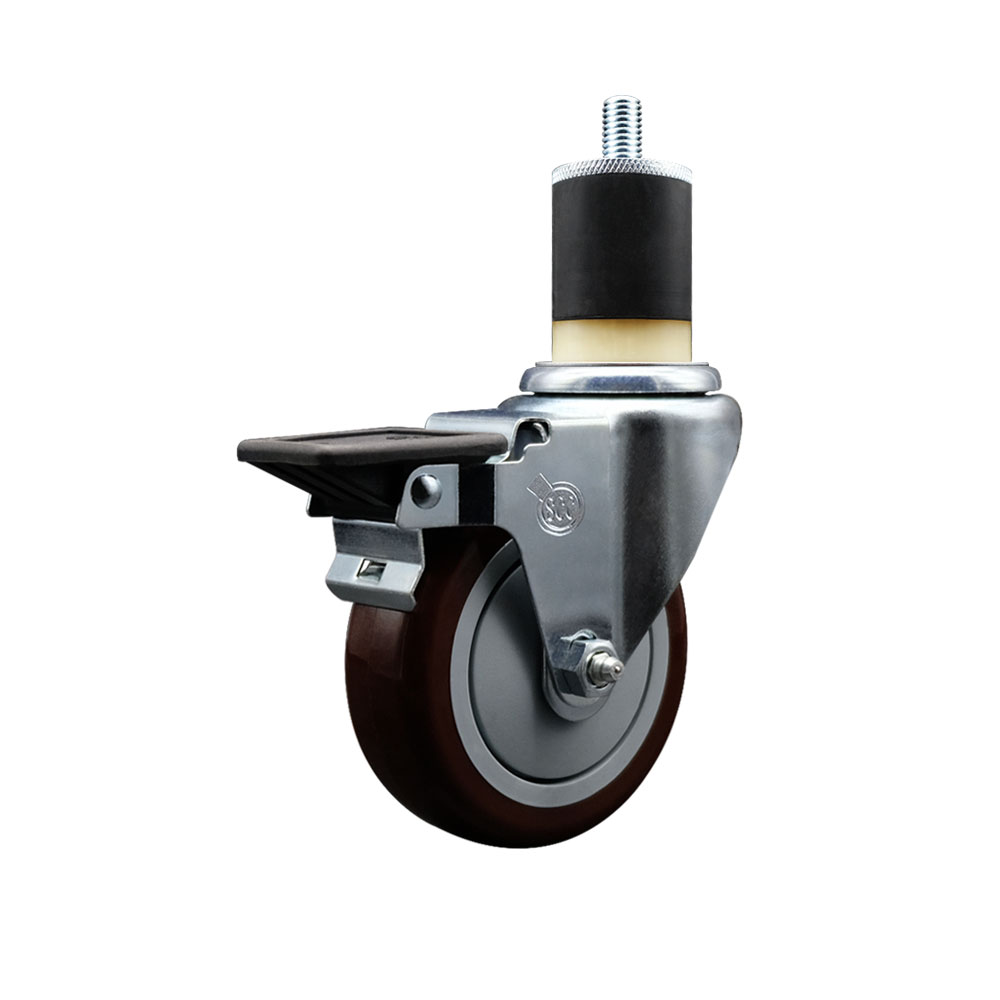 SCC-EX20S414-PPUB-MRN-PLB-178 Polyurethane Expanding Stem Swivel Caster with 4 in. Maroon Wheel & 1.87 in. Stem & Posi Locking Brake