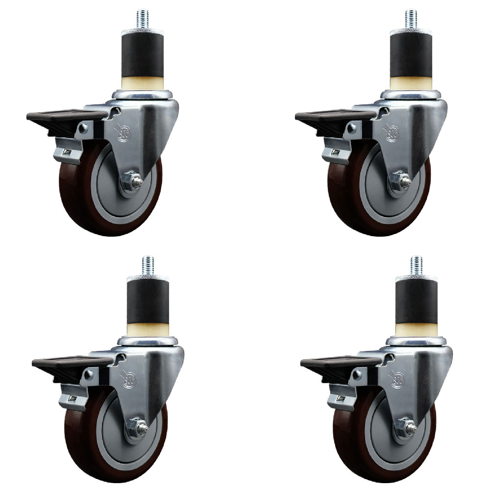 SCC-EX20S414-PPUB-MRN-PLB-178-4 Polyurethane Swivel Expanding Stem Caster with 4 in. Maroon Wheels & 1.87 in. Stems - Set of 4