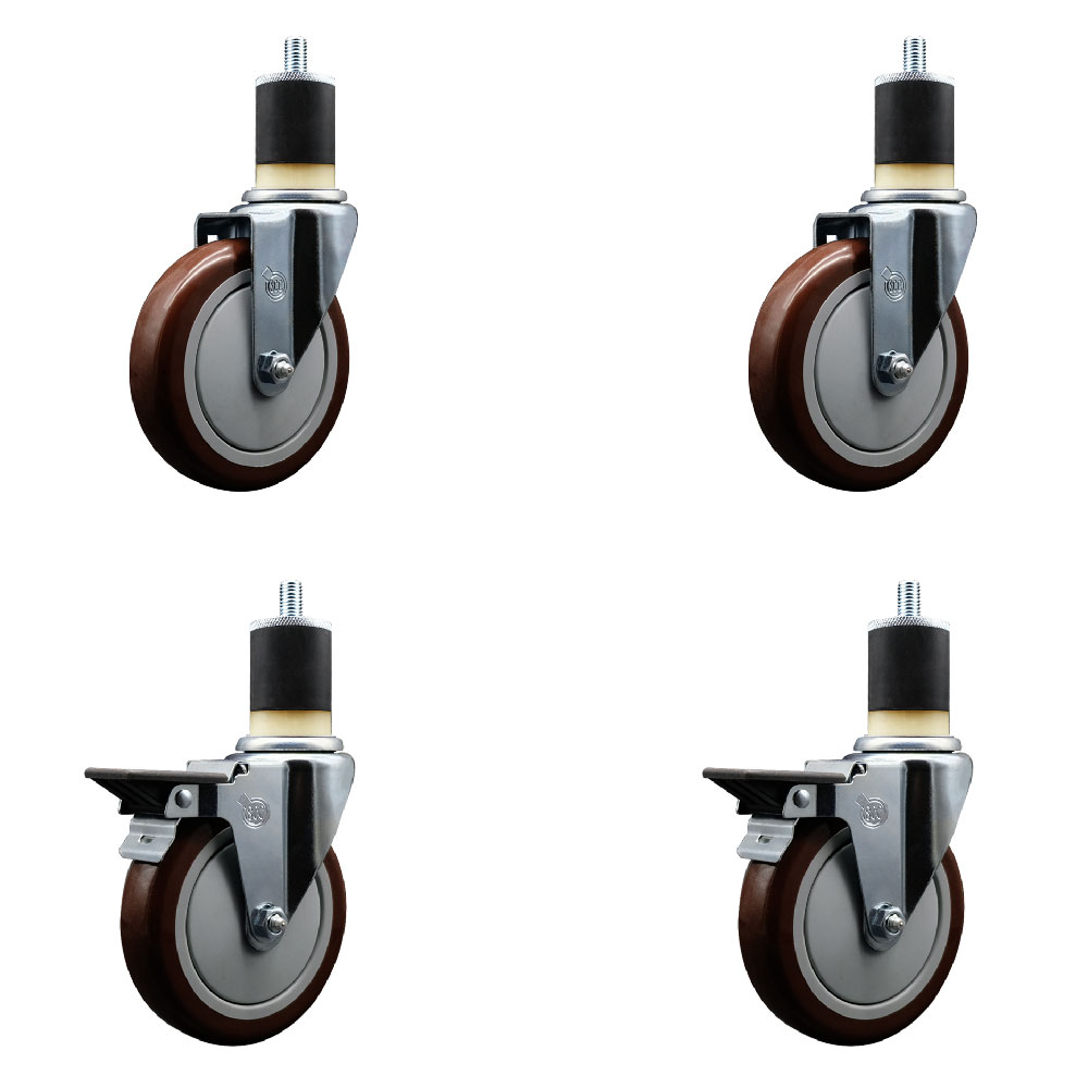 SCC-EX20S514-PPUB-MRN-2-PLB-2-178 Polyurethane Swivel Expanding Stem Caster with 5 in. Maroon Wheels & 1.87 in. Stems - Set of 4