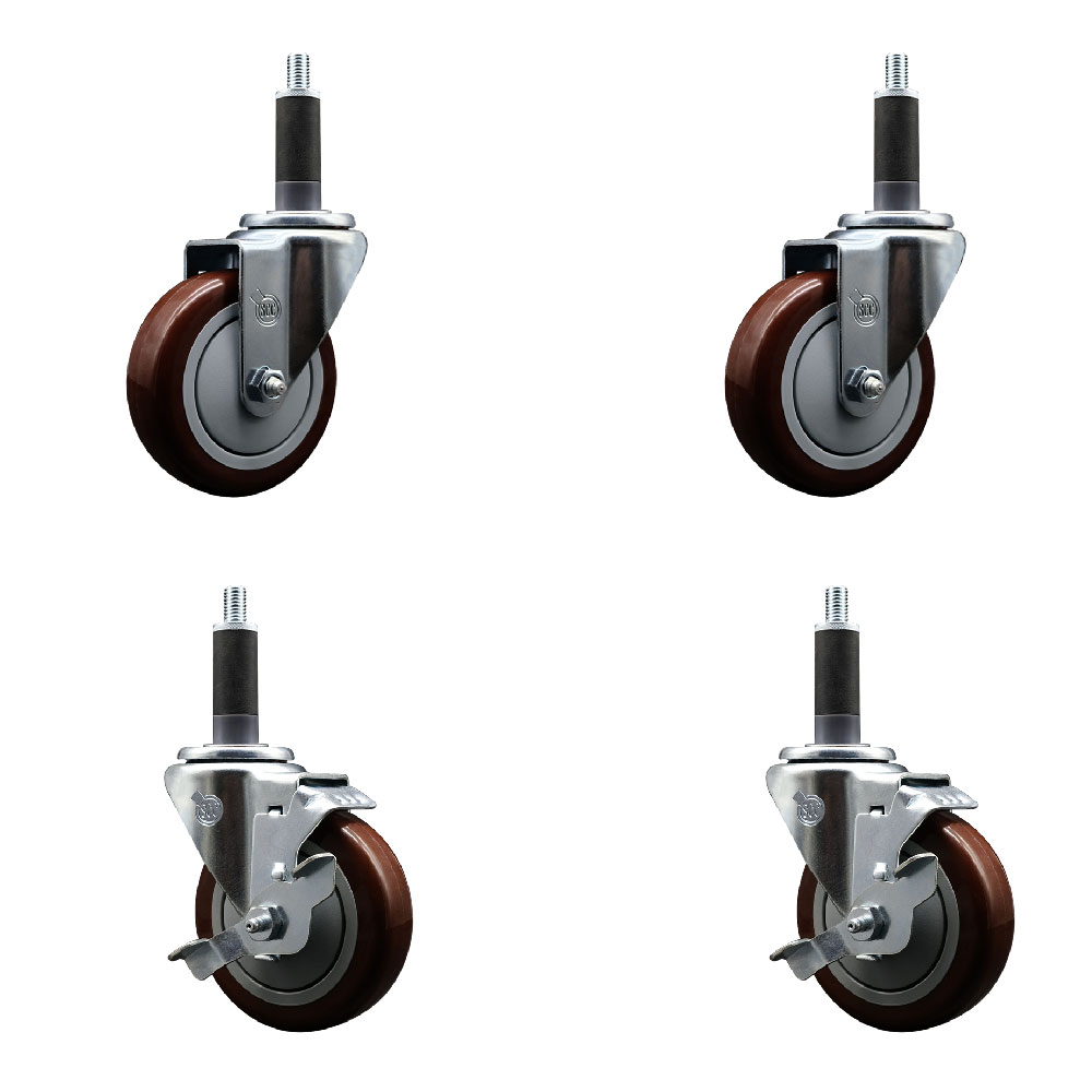 SCC-EX20S414-PPUB-MRN-2-TLB-2-1 Polyurethane Swivel Expanding Stem Caster with 4 in. Maroon Wheels & 1 in. Stems - Set of 4