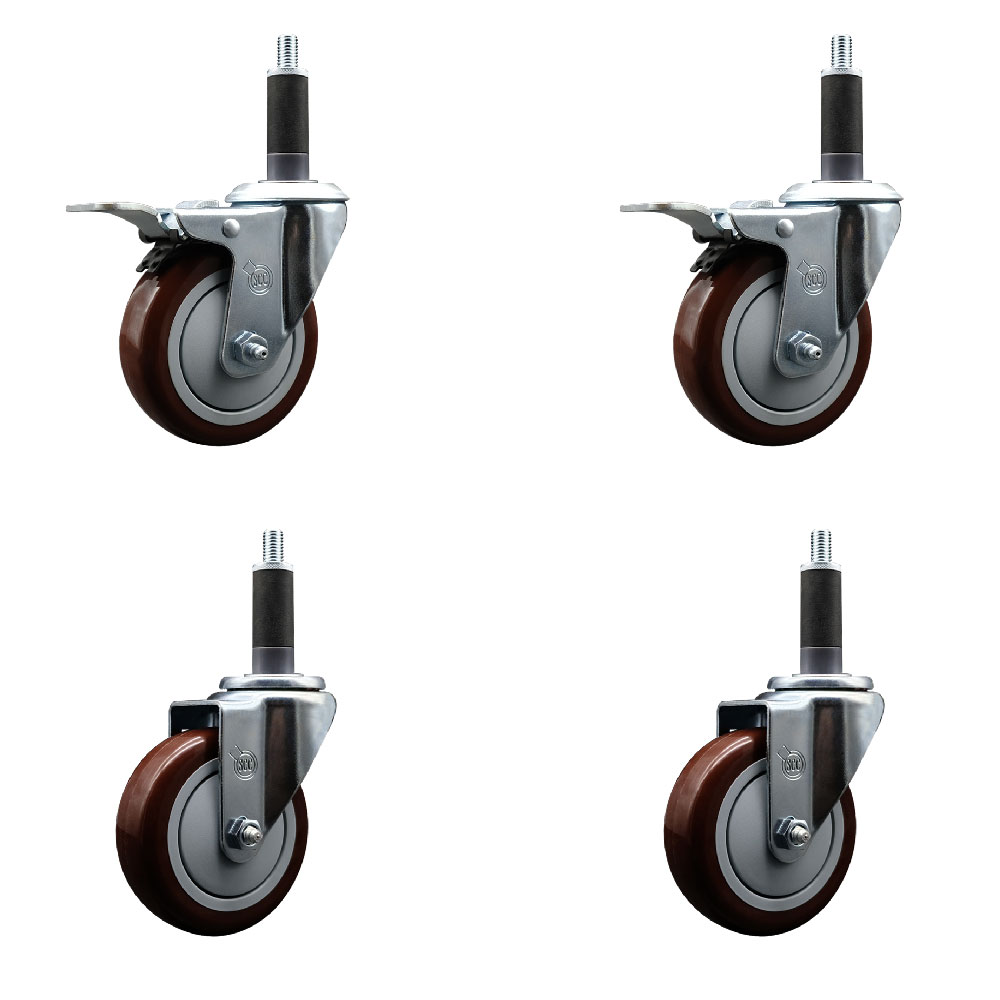 SCC-EXTTL20S414-PPUB-MRN-2-S-2-1 Polyurethane Swivel Expanding Stem Caster with 4 in. Maroon Wheels & 1 in. Stems - Set of 4