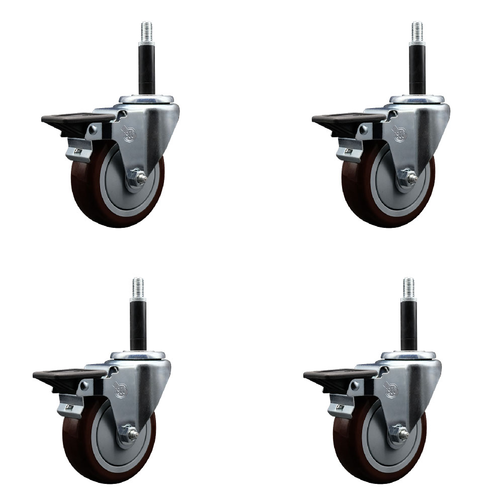 SCC-EX20S414-PPUB-MRN-PLB-34-4 Polyurethane Swivel Expanding Stem Caster with 4 in. Maroon Wheels & 0.75 in. Stems - Set of 4