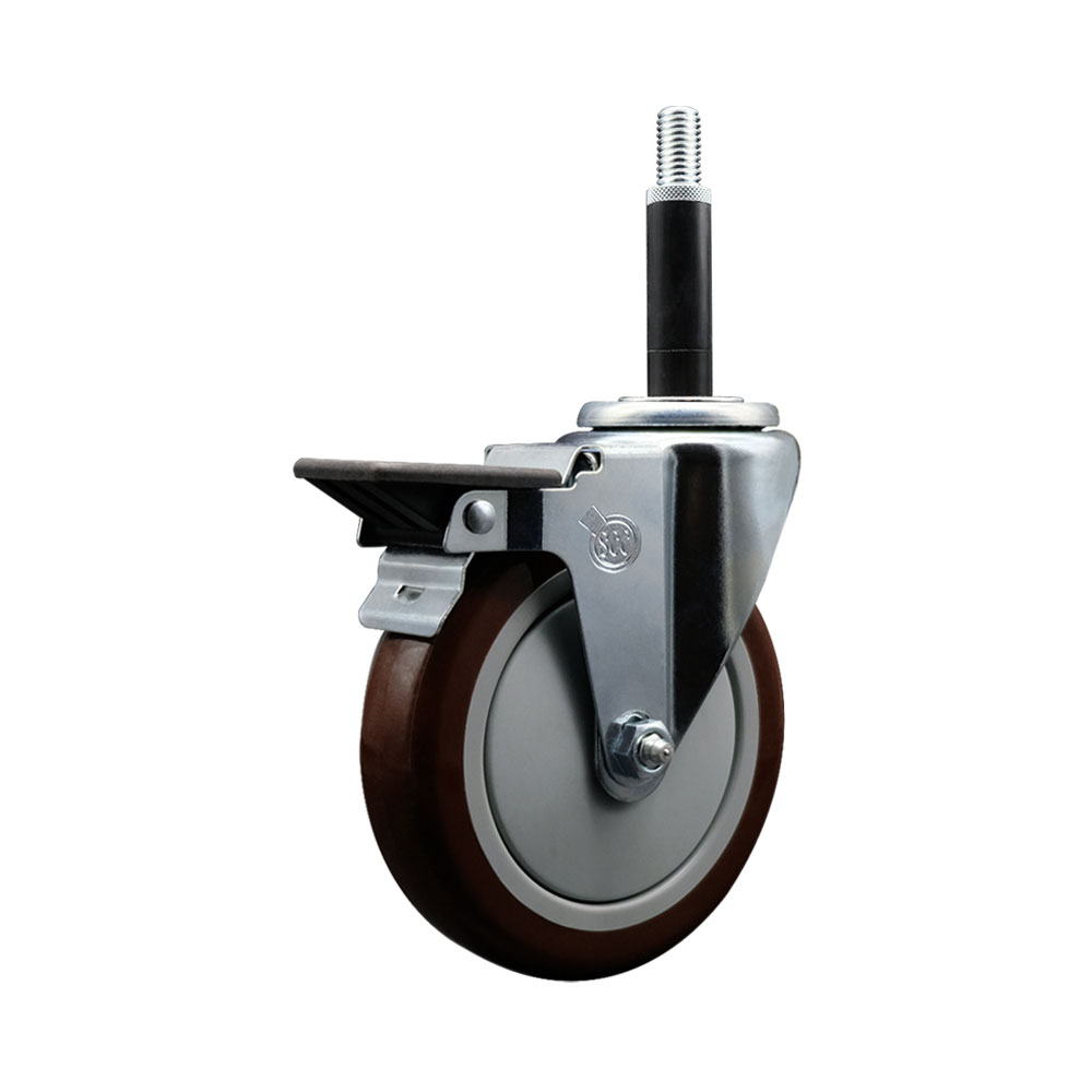 SCC-EX20S514-PPUB-MRN-PLB-34 Polyurethane Expanding Stem Swivel Caster with 5 in. Maroon Wheel & 0.75 in. Stem & Posi Locking Brake