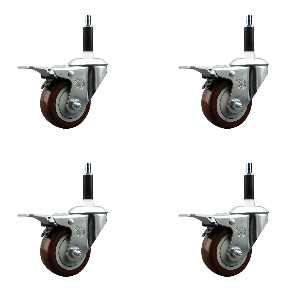 SCC-EXTTL20S314-PPUB-MRN-78-4 Polyurethane Swivel Expanding Stem Caster with 3 in. Maroon Wheels & 0.87 in. Stems - Set of 4