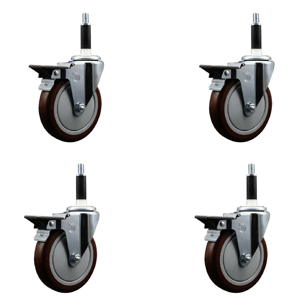 SCC-EX20S514-PPUB-MRN-PLB-78-4 Polyurethane Swivel Expanding Stem Caster with 5 in. Maroon Wheels & 0.87 in. Stems - Set of 4