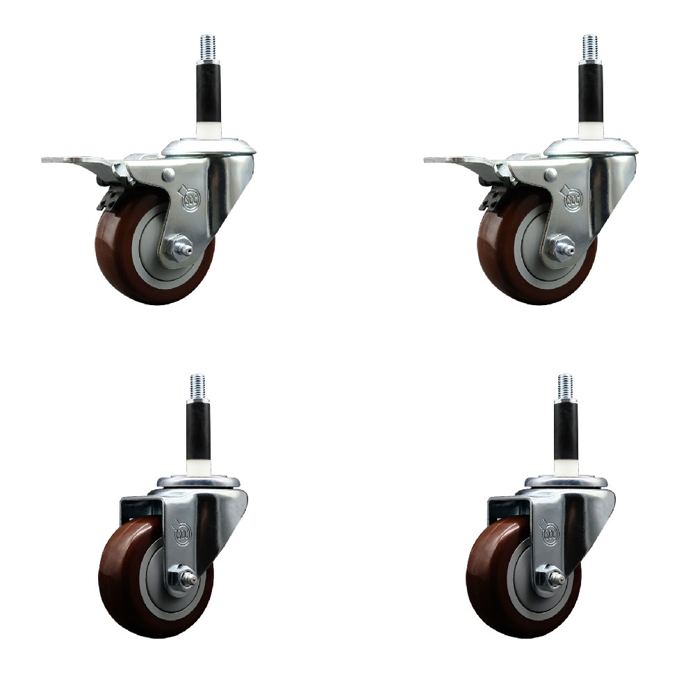 SCC-SSEXTTL20S314-PPUB-MRN-2-S-2-78 Stainless Steel Polyurethane Swivel Expanding Stem Caster with 3 in. Maroon Wheels & 0.87 in. Stems - Set of 4