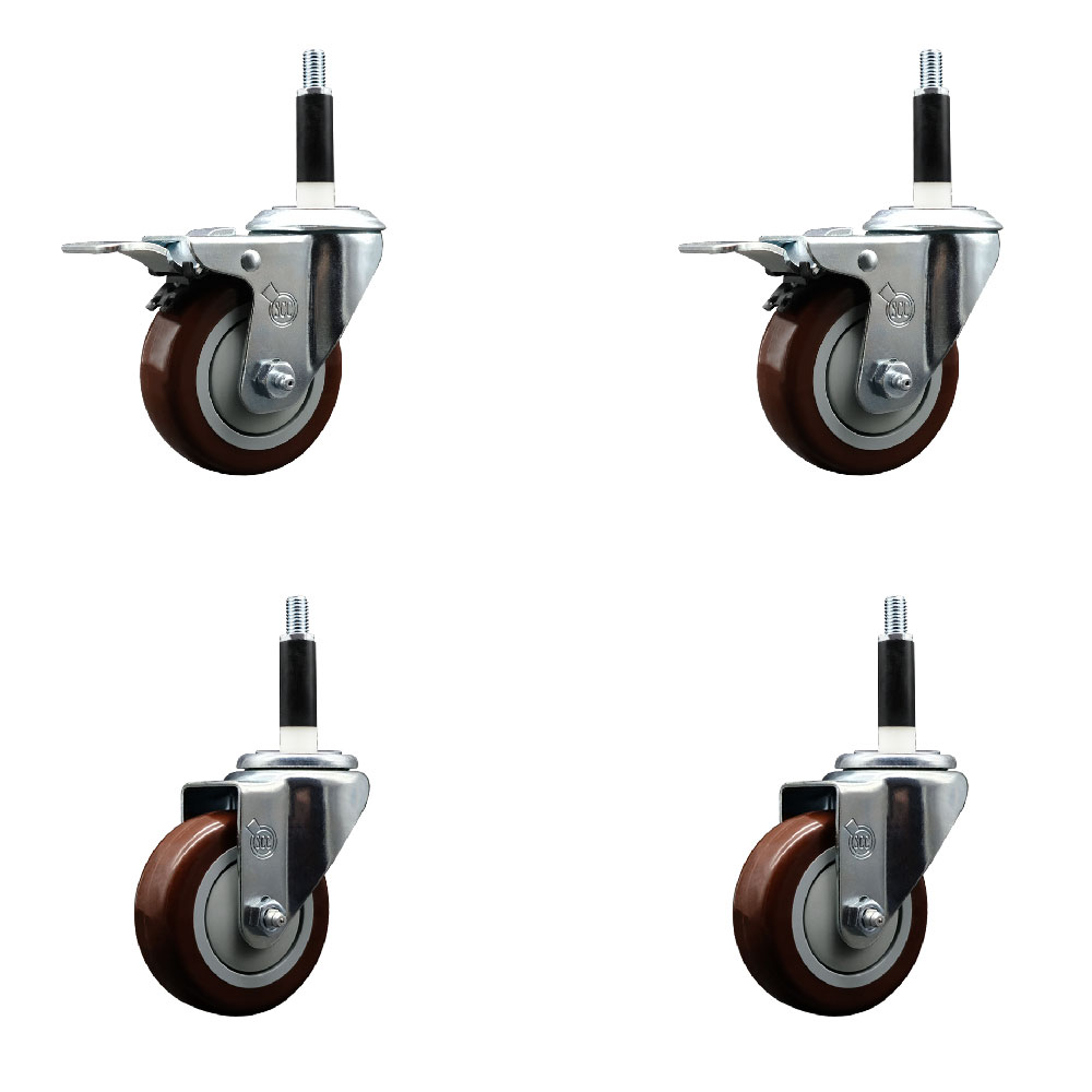 SCC-SSEXTTL20S3514-PPUB-MRN-2-S-2-78 Stainless Steel Polyurethane Swivel Expanding Stem Caster with 3.5 in. Maroon Wheels & 0.87 in. Stems - Set of 4
