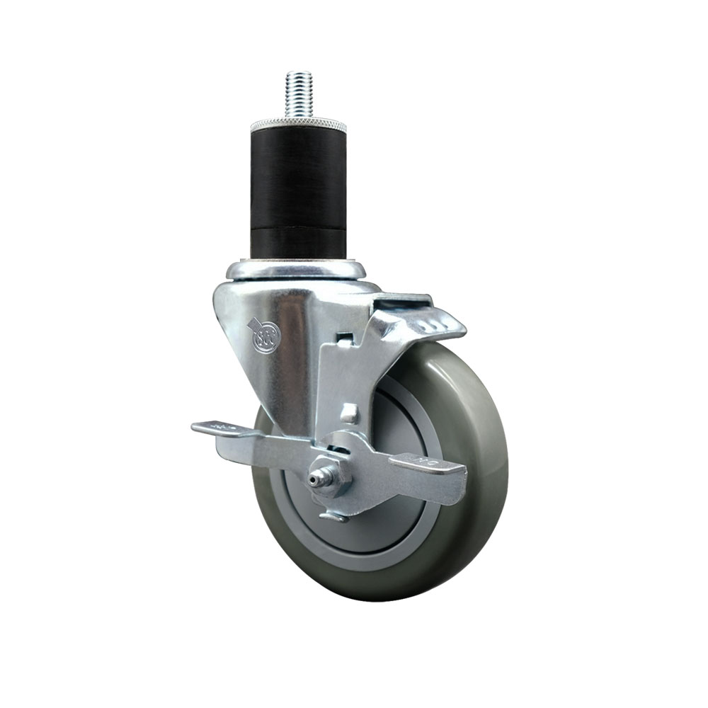 SCC-EX20S414-PPUB-TLB-134 Polyurethane Expanding Stem Swivel Caster with 4 in. Gray Wheel & 1.75 in. Stem & Top Locking Brake