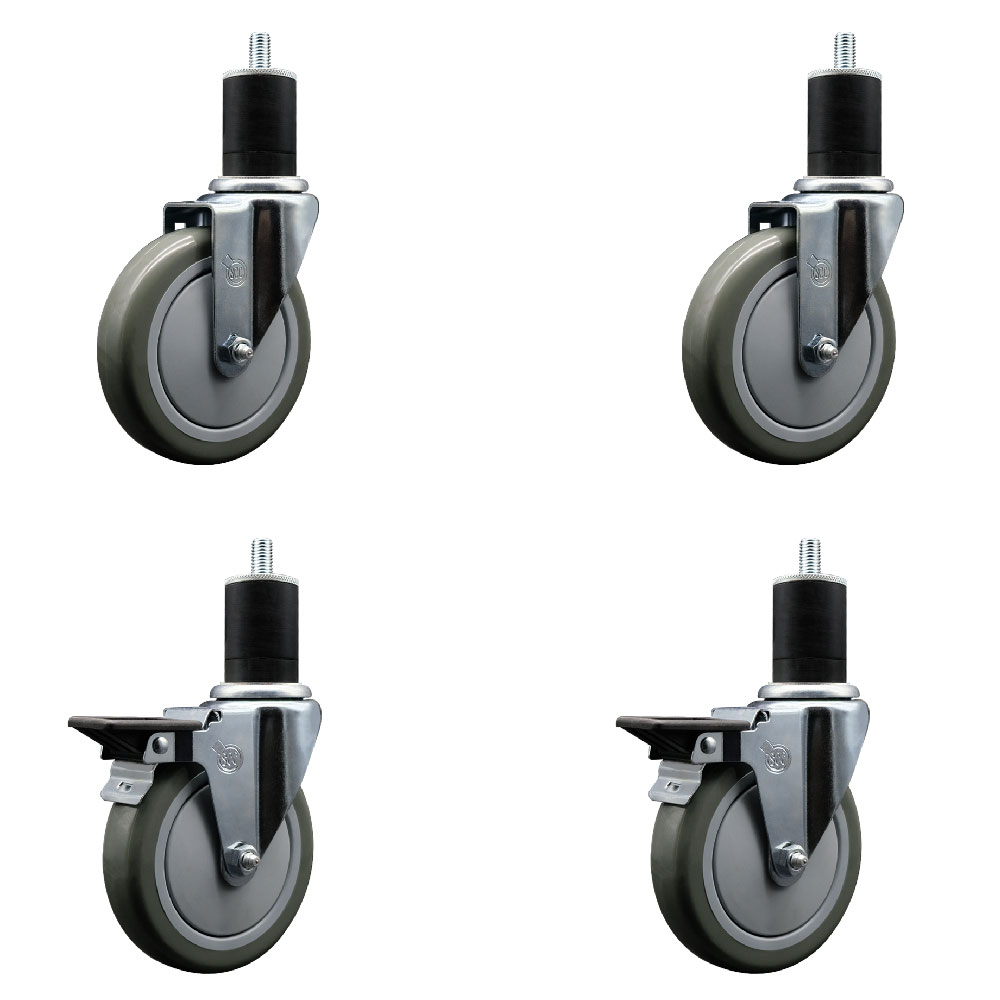 SCC-EX20S514-PPUB-2-PLB-2-134 Polyurethane Swivel Expanding Stem Caster with 5 in. Gray Wheels & 1.75 in. Stems - Set of 4