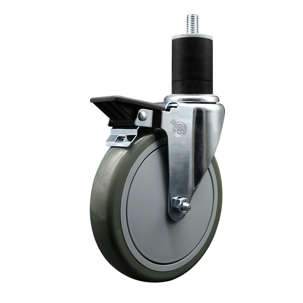SCC-EX20S614-PPUB-PLB-134 Polyurethane Expanding Stem Swivel Caster with 6 in. Gray Wheel & 1.75 in. Stem & Posi Locking Brake