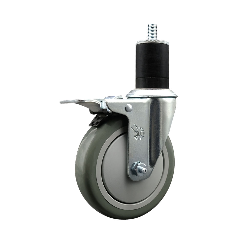 SCC-SSEXTTL20S514-PPUB-134 Stainless Steel Polyurethane Expanding Stem Swivel Caster with 5 in. Gray Wheel & 1.75 in. Stem & Total Locking Brake