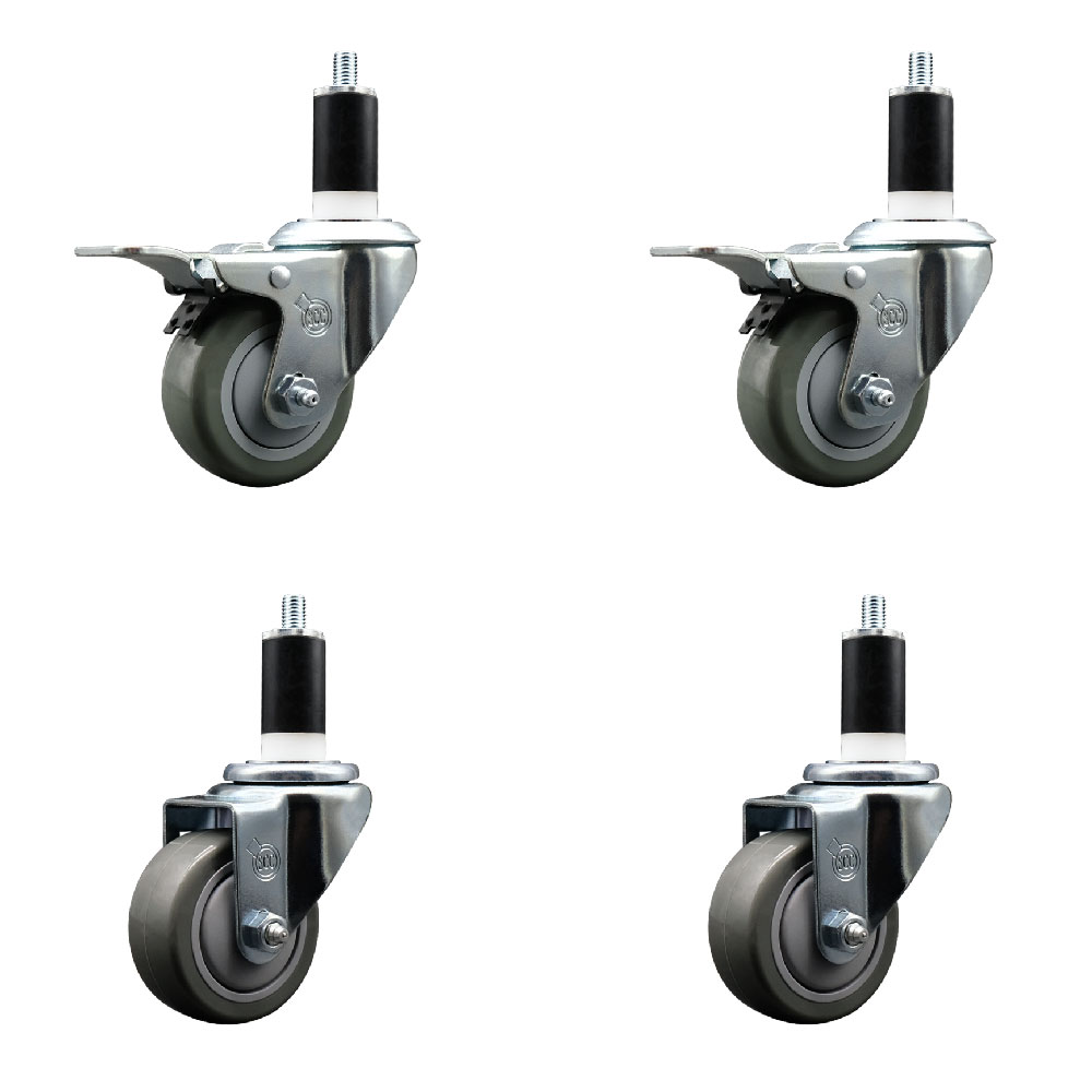 SCC-EXTTL20S314-PPUB-2-S-2-138 Polyurethane Swivel Expanding Stem Caster with 3 in. Gray Wheels & 1.38 in. Stems - Set of 4