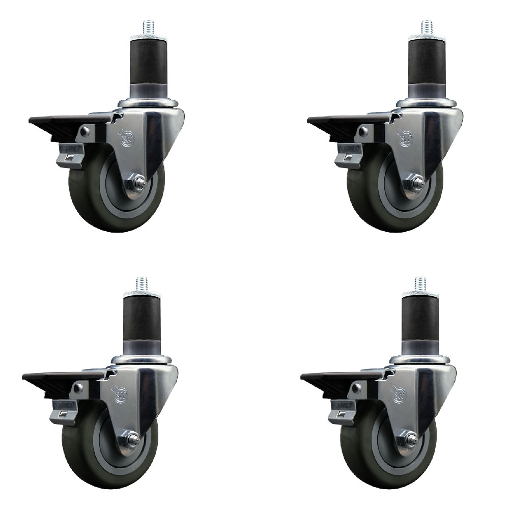 SCC-EX20S3514-PPUB-PLB-158-4 Polyurethane Swivel Expanding Stem Caster with 3.5 in. Gray Wheels & 1.63 in. Stems - Set of 4