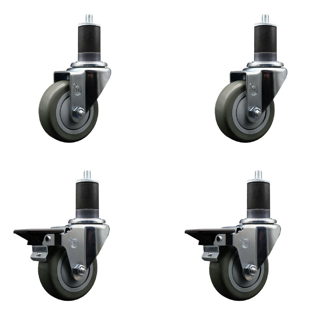 SCC-EX20S3514-PPUB-2-PLB-2-158 Polyurethane Swivel Expanding Stem Caster with 3.5 in. Gray Wheels & 1.63 in. Stems - Set of 4