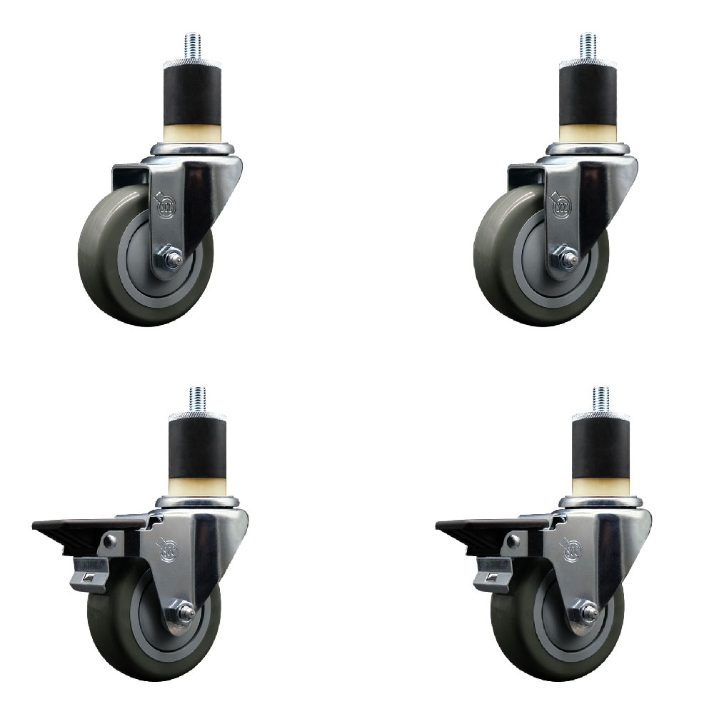 SCC-EX20S3514-PPUB-2-PLB-2-178 Polyurethane Swivel Expanding Stem Caster with 3.5 in. Gray Wheels & 1.87 in. Stems - Set of 4